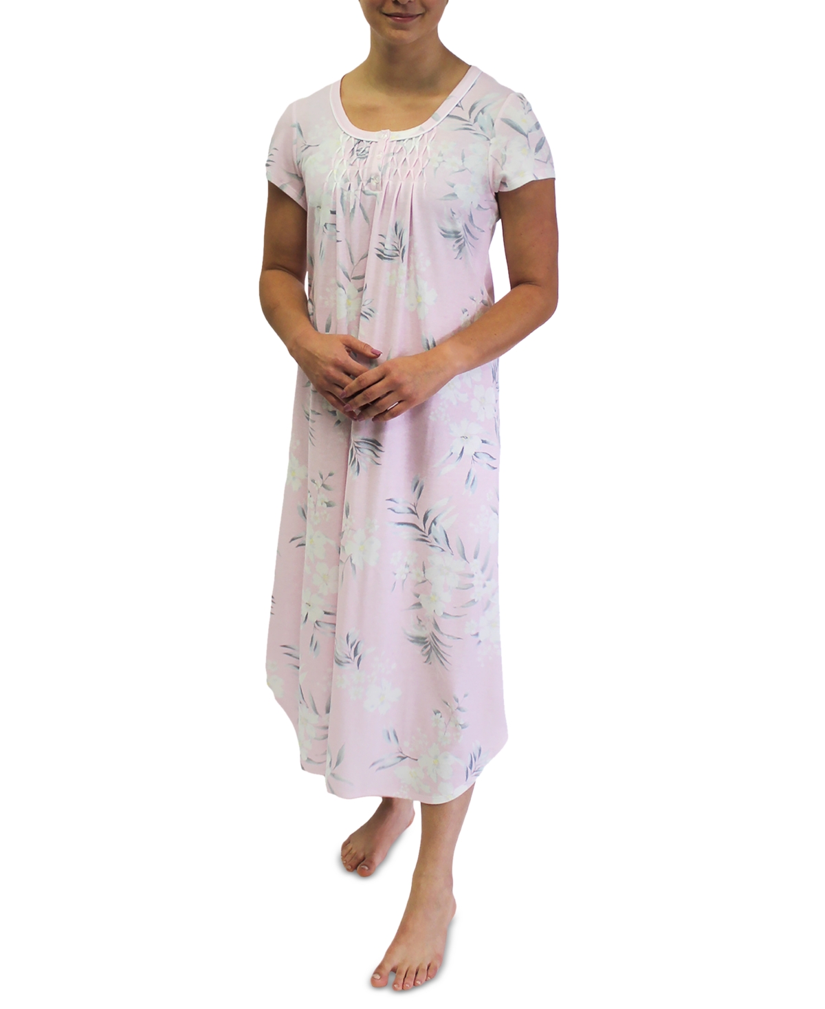 Women's Short-Sleeve Floral Nightgown - Pink Bouquets
