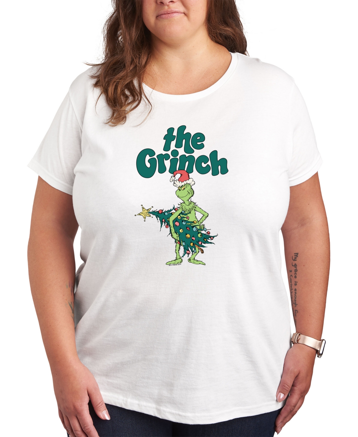 Air Waves Trendy Plus Size Grinch Graphic T-shirt In White