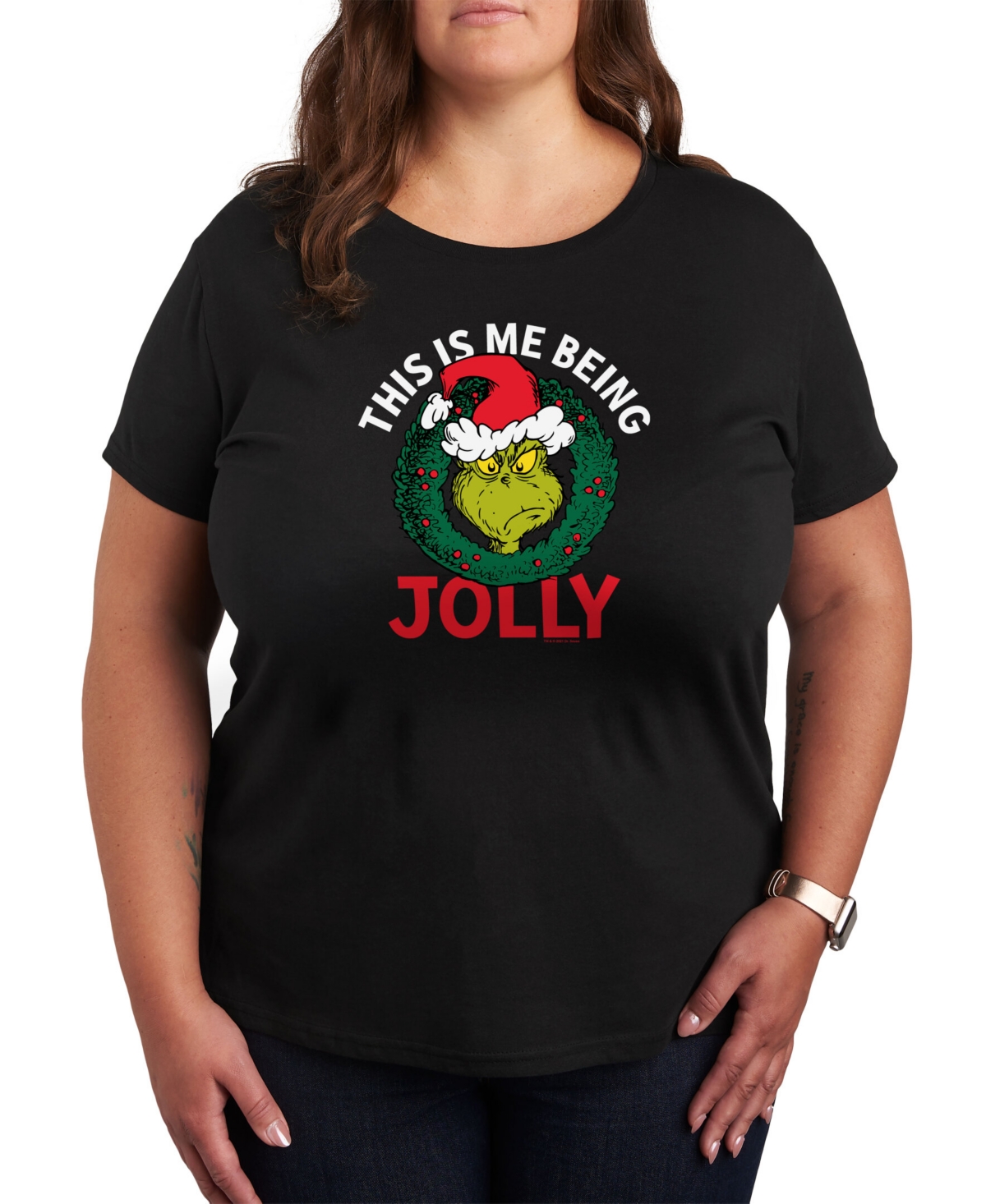 Air Waves Trendy Plus Size Grinch Graphic T-shirt In Black