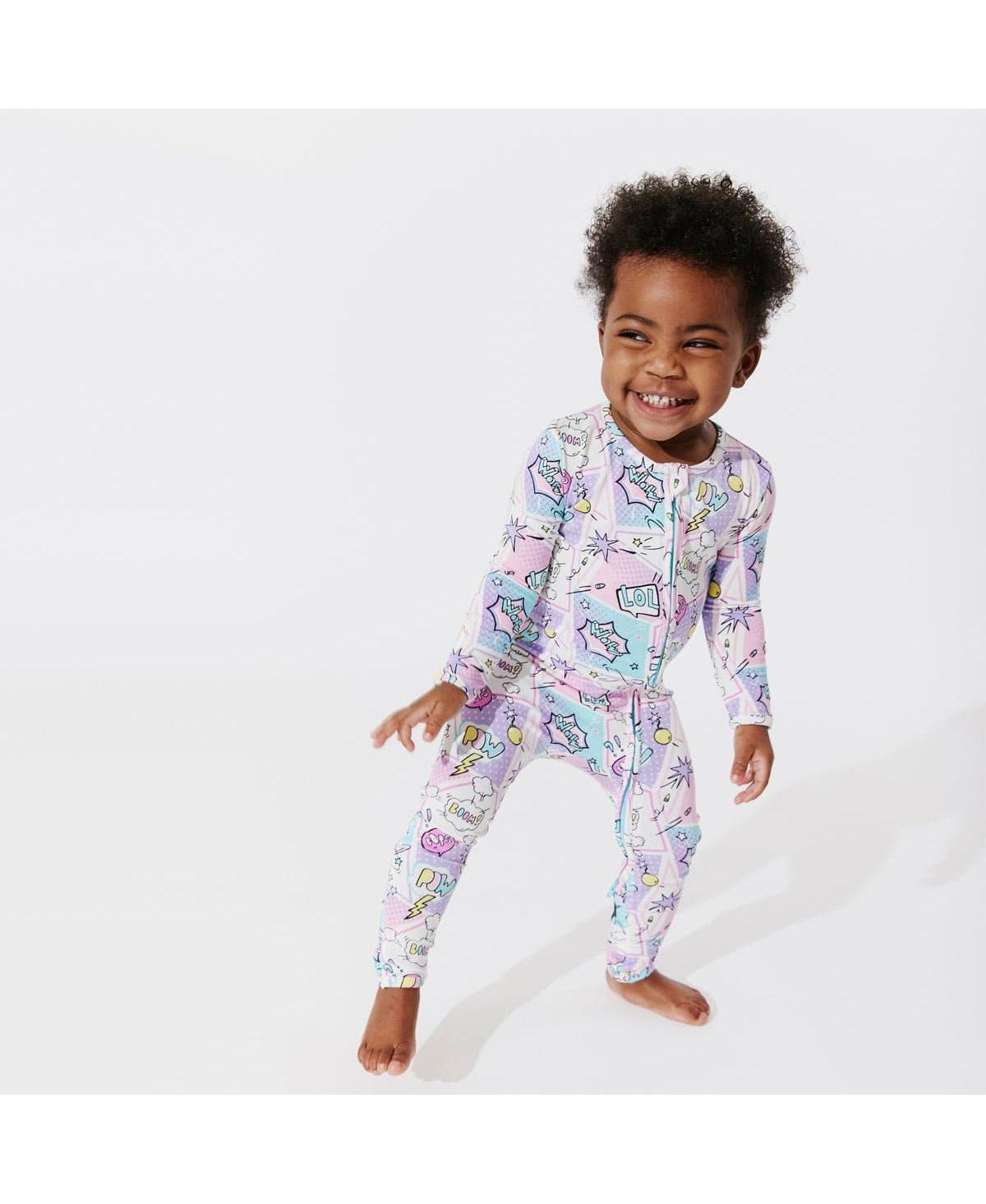 Bellabu Bear Baby GirlsConvertible Footie Pajama - Comic purple