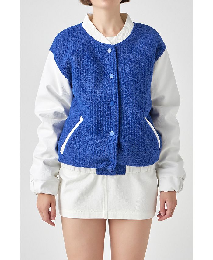 English Factory Women's Tweed PU Bomber Jacket Macy's