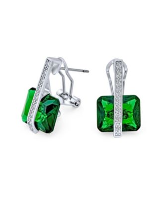 Art Deco Style Cubic Zirconia Rectangle Emerald Cut Drop Earrings Silver Plated