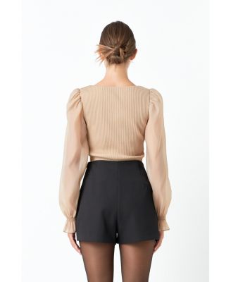 Women's Organza Sleeve Knit Top