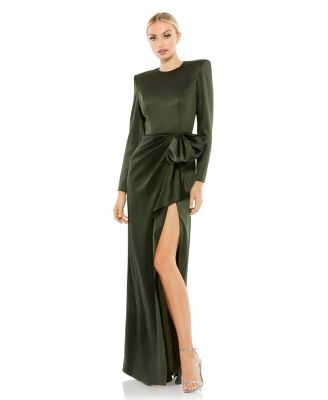 Women's Long Sleeve Sequin Column Gown with Side Knot