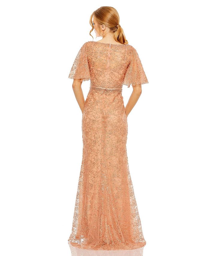 Mac Duggal Women's Embellished Neck Butterfly Sleeve Trumpet Gown - Macy's