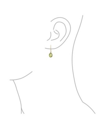 Classic Elegant 10K Gold Faceted Briolette Bezel Set Oval Olive Green Peridot Dangle Drop Earrings Wire Fish Hook