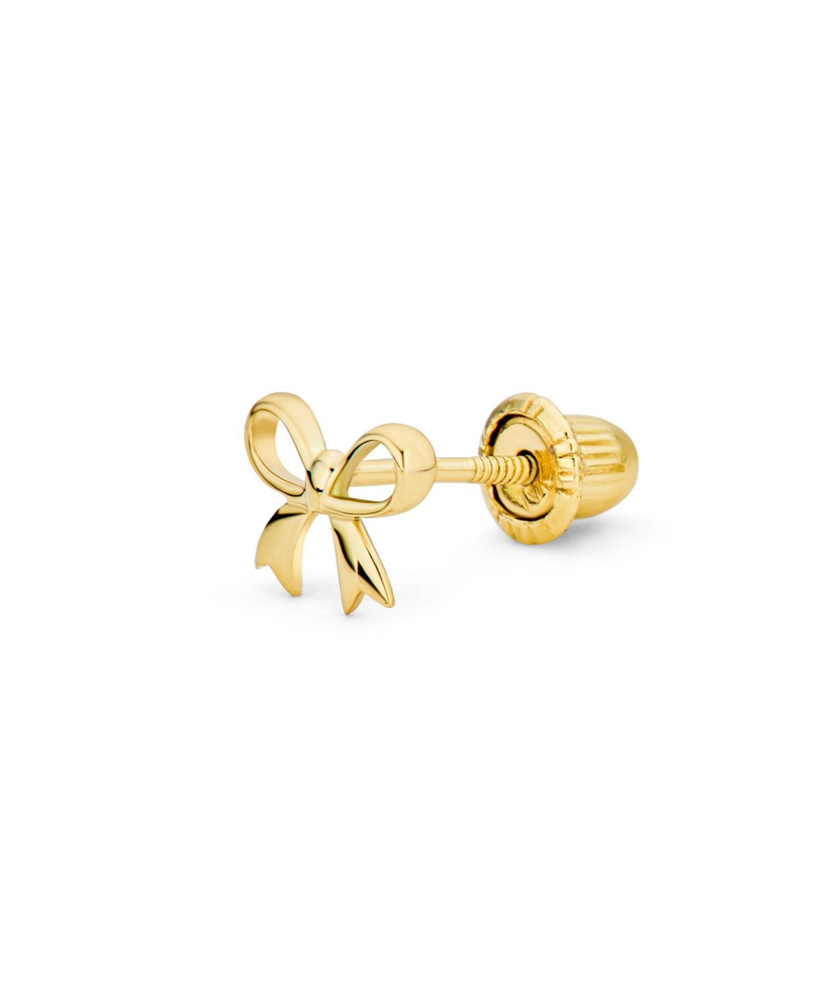 Dainty Tiny Birthday Present Ribbon Solid Real 14K Yellow Gold Mini Bow Cartilage Ear Lobe Stud Earring Safety Clutch Screw Back 1 Piece