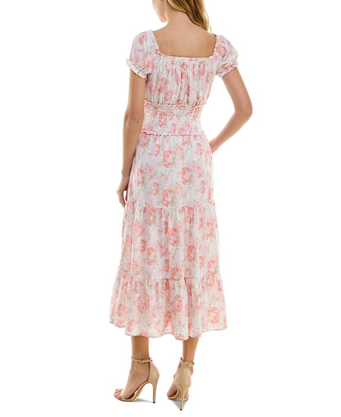 Trixxi Juniors' Floral Print Puff-Sleeve Midi Dress - Macy's