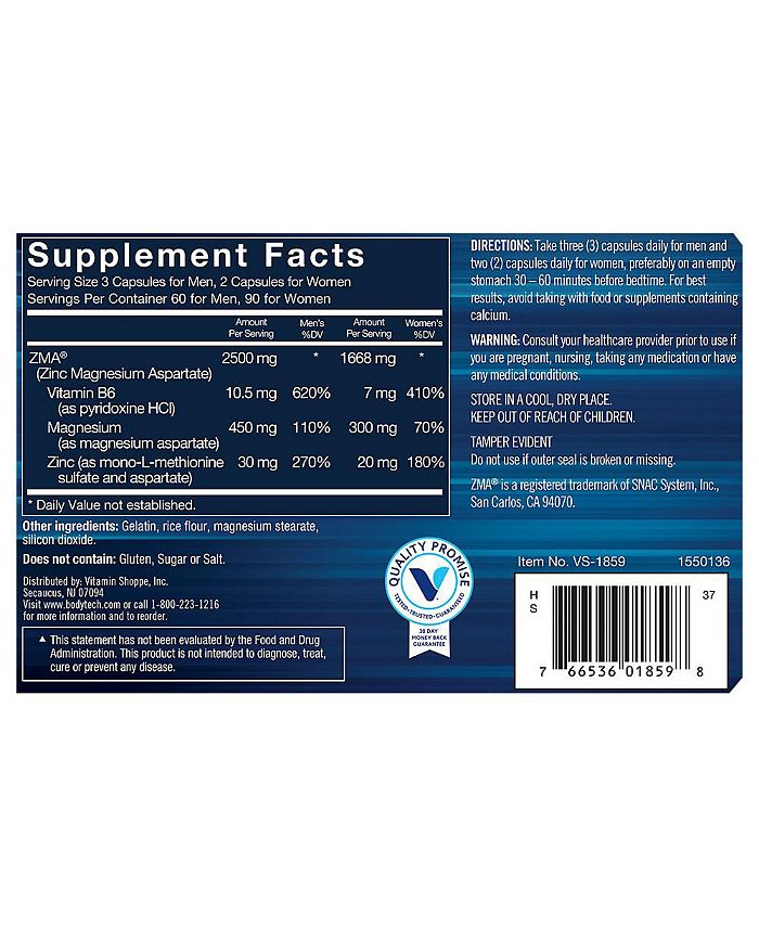 BodyTech ZMA Tech Zinc, Magnesium, & Vitamin B6 (180 Capsules) Macy's