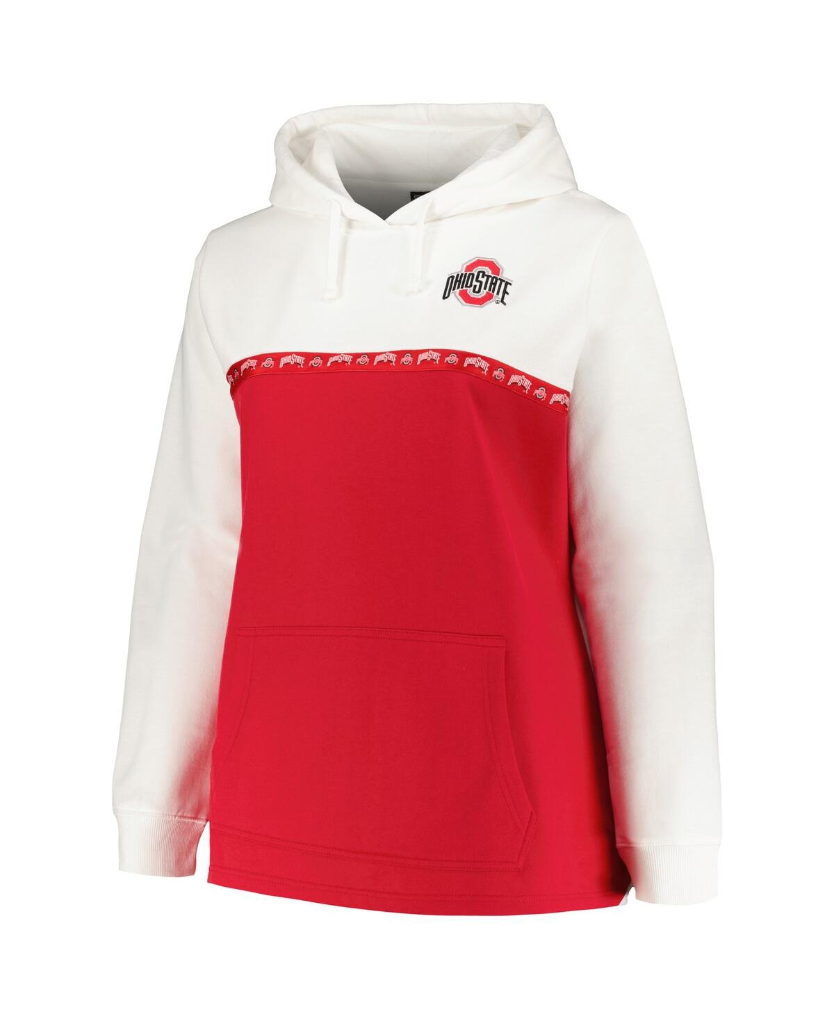 Shop Profile Women's  White, Scarlet Ohio State Buckeyes Plus Size Taping Pullover Hoodie In White,scarlet