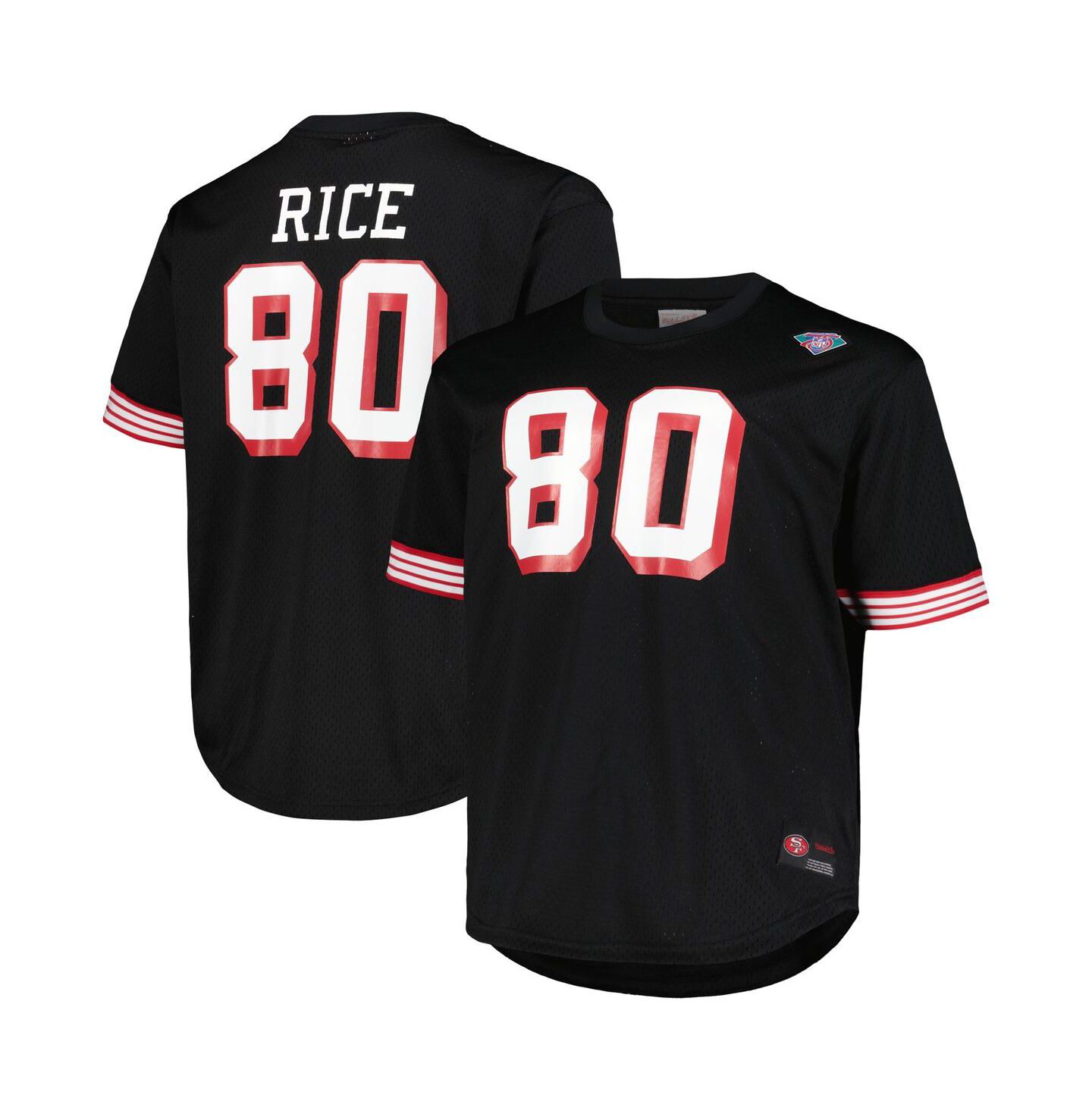 Мужской топ Mitchell & Ness Jerry Rice Black San Francisco 49ers Big and Tall Mesh Player Name and Number Top — фото 1