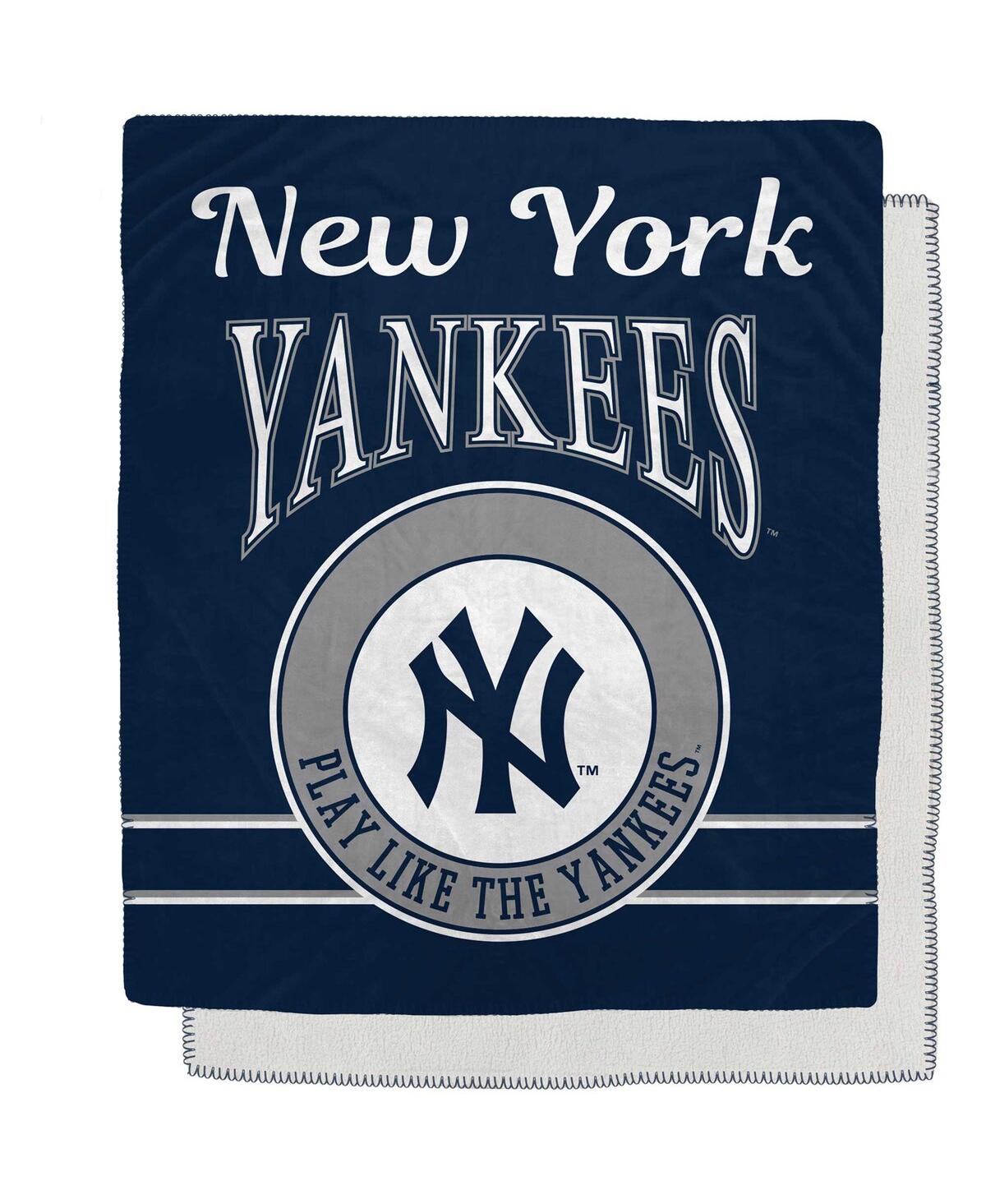 Pegasus Home Fashions New York Yankees 50" X 60" Retro Emblem Flannel Fleece Sherpa Blanket In Navy,white