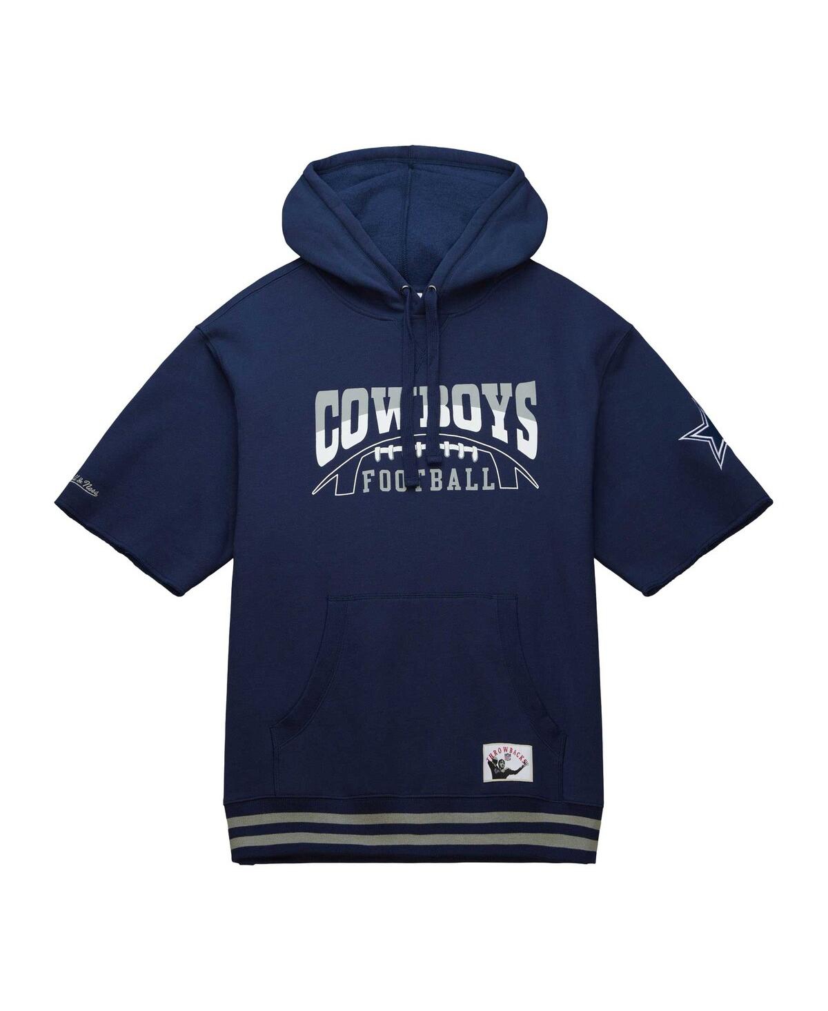 Shop Mitchell & Ness Men's  Navy Dallas Cowboys Pre-game Short Sleeve Pullover Hoodie