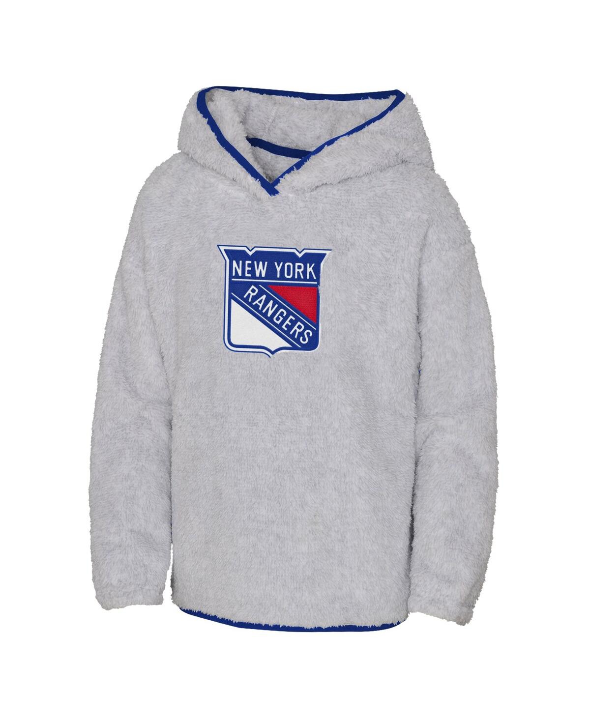 Outerstuff Girls Youth Heather Gray New York Rangers Ultimate Teddy Fleece Pullover Hoodie In Heather Gray