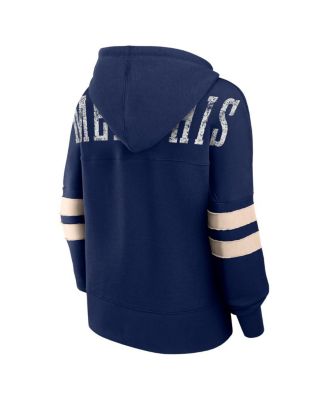 Women's Navy Distressed Memphis Grizzlies Bold Move Dolman V-Neck Pullover Hoodie
