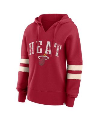 Women's Red Distressed Miami Heat Bold Move Dolman V-Neck Pullover Hoodie