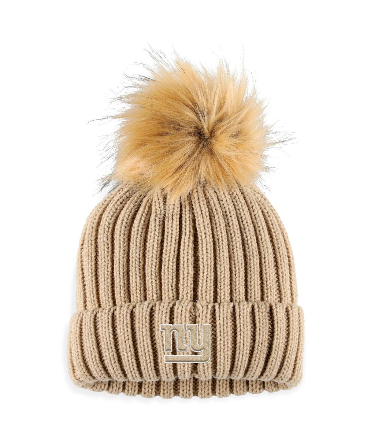 Wear By Erin Andrews Women's  Natural New York Giants Neutral Cuffed Knit Hat With Pom