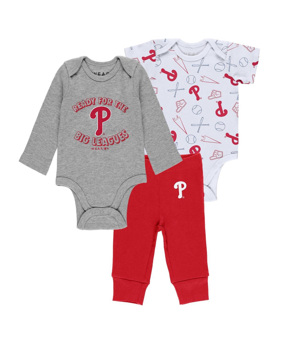 Wear By Erin Andrews Babies' Newborn And Infant Boys And Girls Gray, White, Red Philadelphia Phillies Three-piece Turn Me Around In Gray,white,red