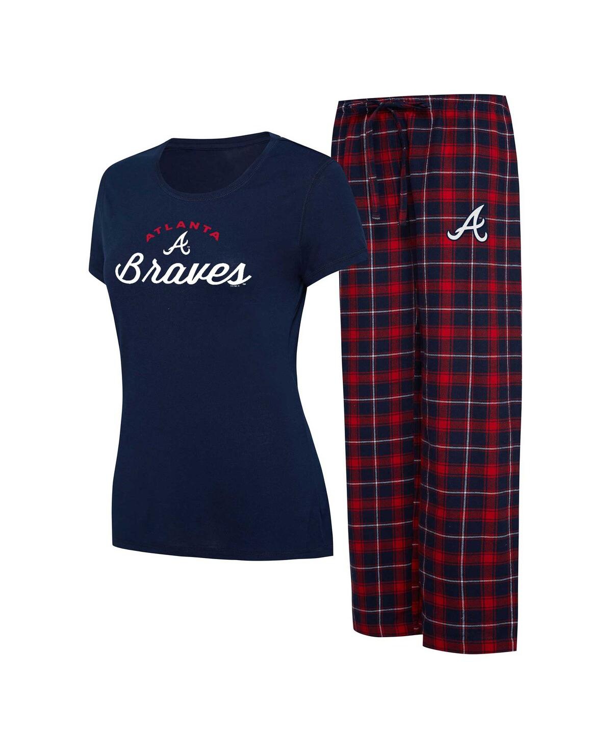 Shop Concepts Sport Women's  Navy, Red Atlanta Braves Arctic T-shirt And Flannel Pants Sleep Set In Navy,red