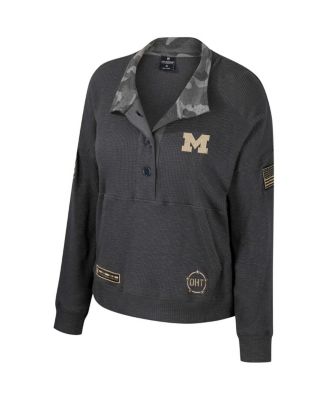 Women's Heather Charcoal Michigan Wolverines OHT Military-Inspired Appreciation Payback Henley Thermal Sweatshirt