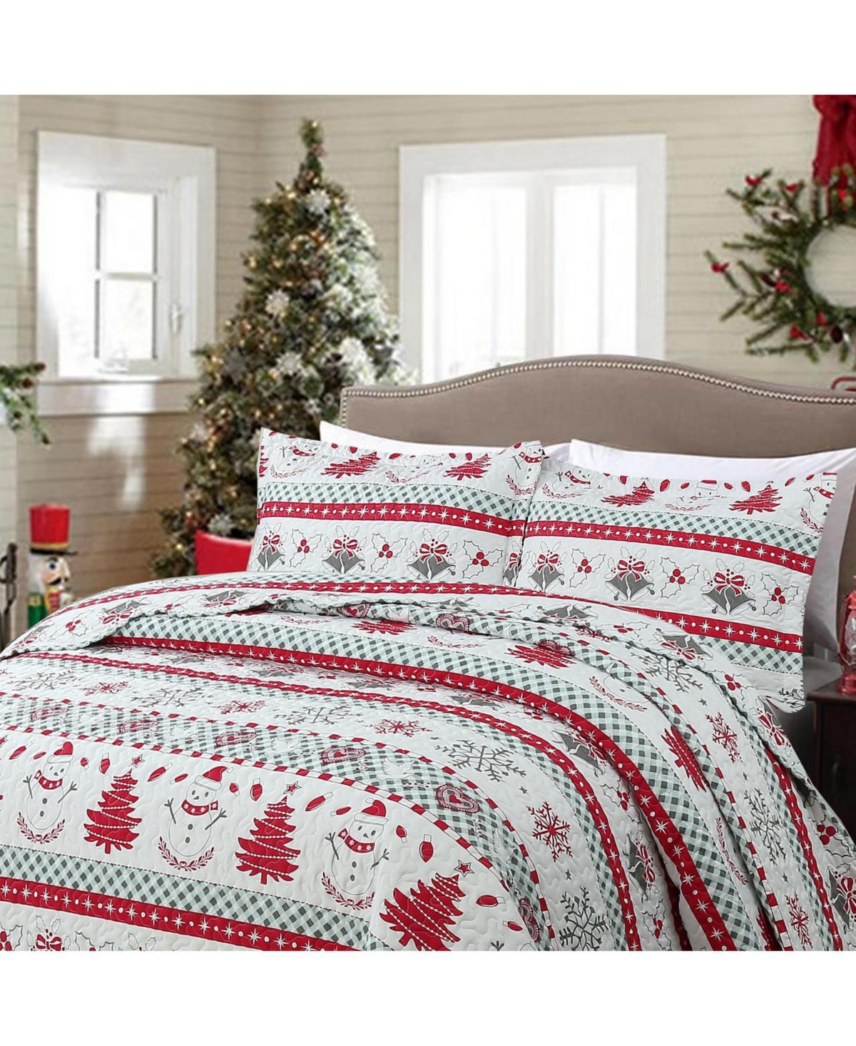 MarCielo 3 Pcs Winter Christmas Quilt Bedspread Set