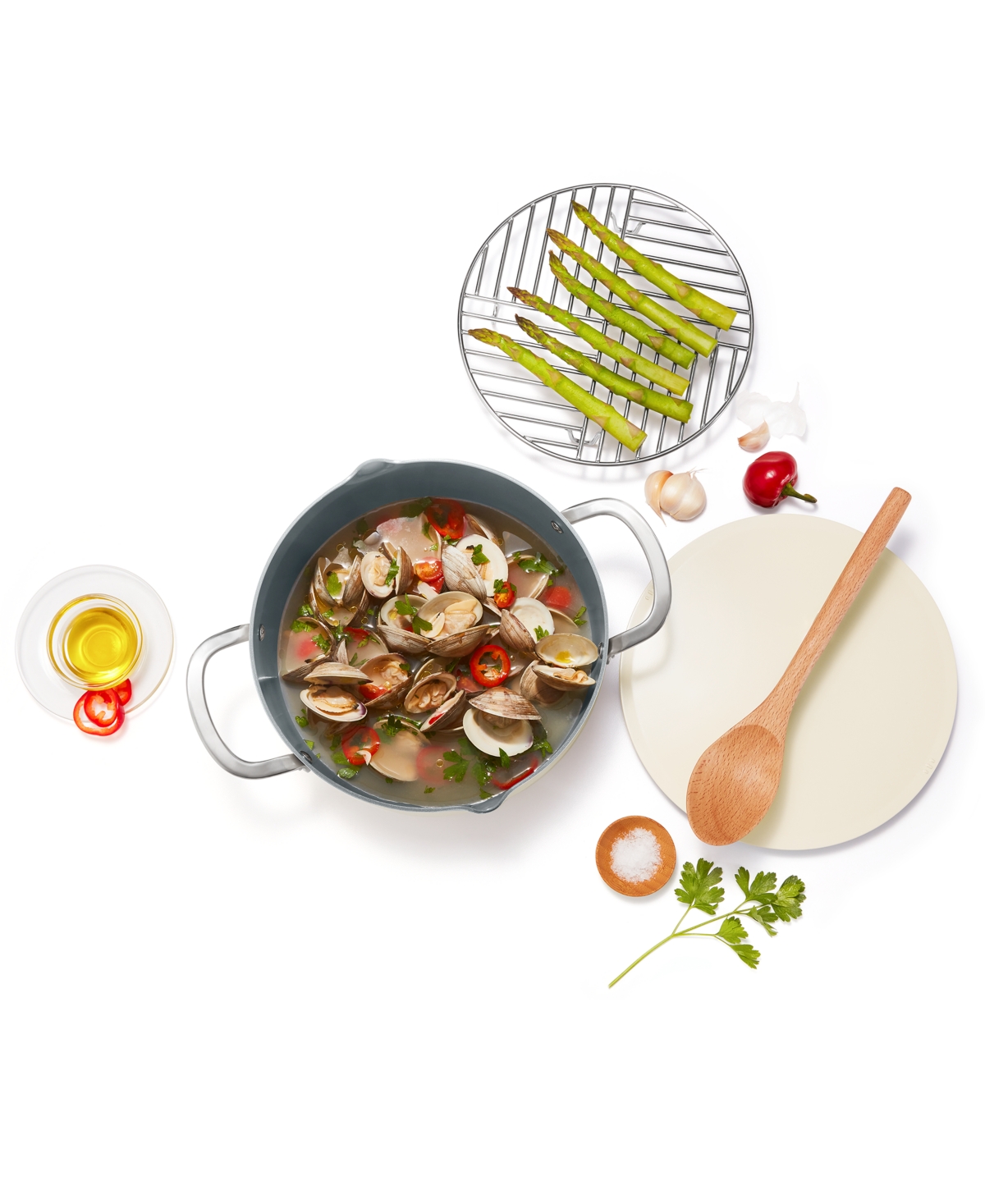 Shop The Cellar 6-qt. Ceramic Nonstick Complete Stock Pot, Created For Macy's In Ivory