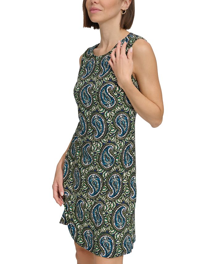 Robe Midi Sans Manches CHAPS - Imprimé Paisley Noir Et Violet - Taille M - Occasion Très Bon état