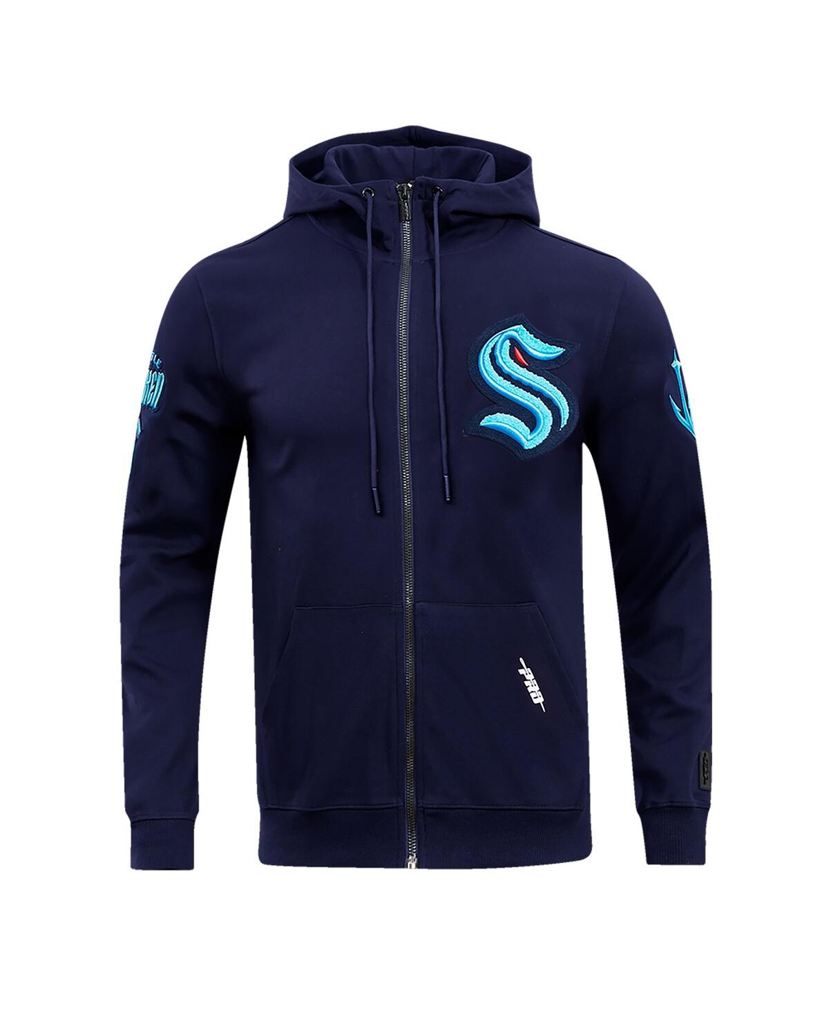 Shop Pro Standard Men's  Navy Seattle Kraken Classic Chenille Full-zip Hoodie Jacket
