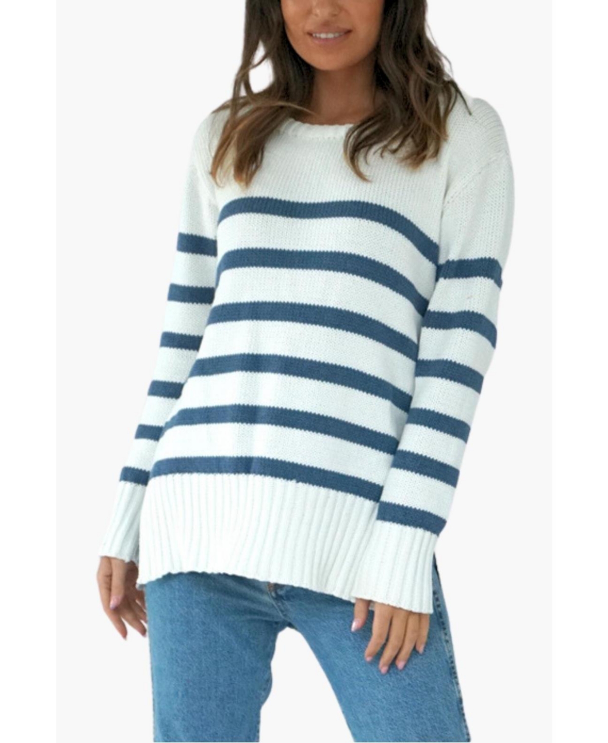 Women's Cotton Jodi Stripe Tunic Sweater - Indigo stripe