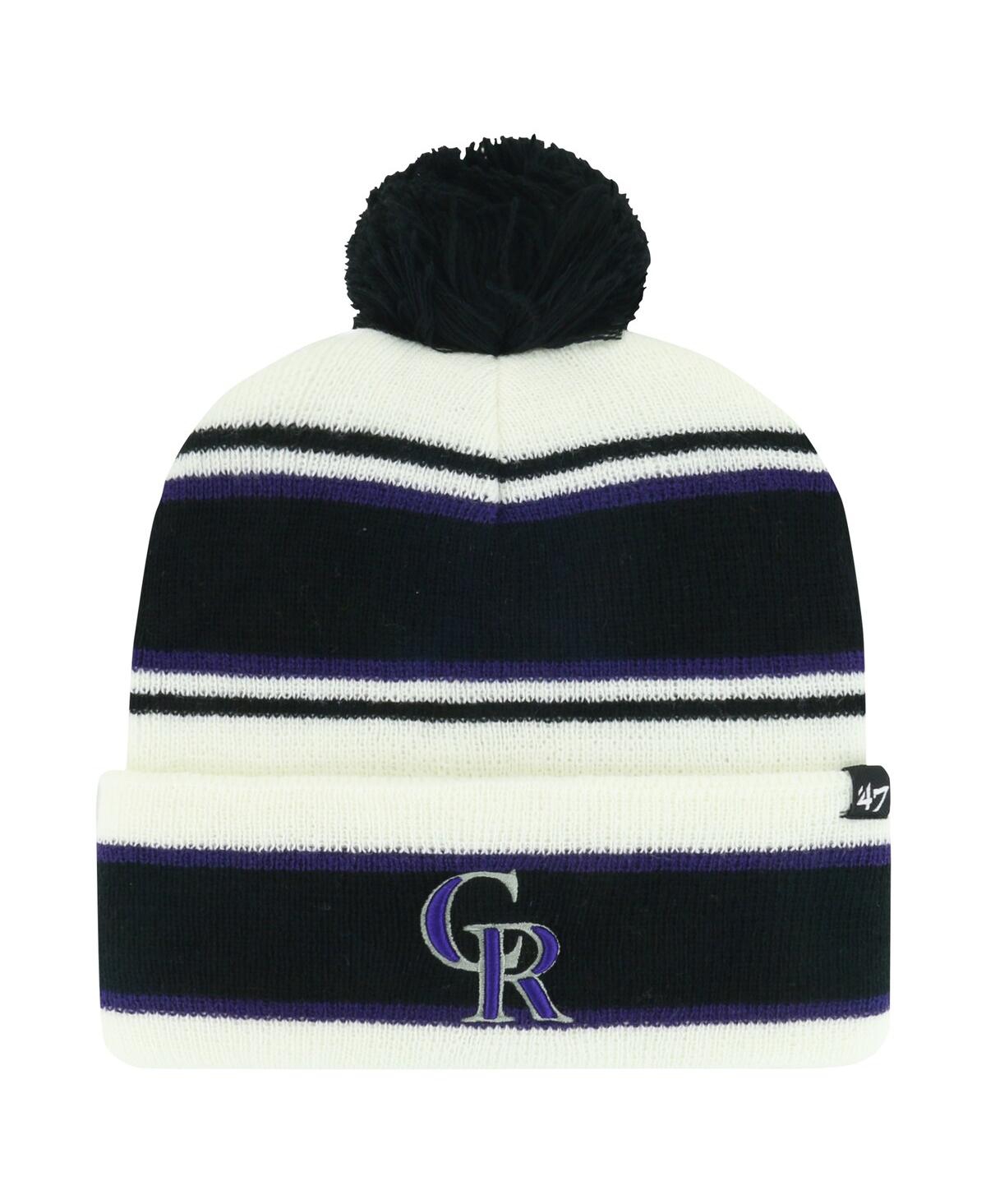47 Brand Kids' Youth Boys And Girls ' White, Black Colorado Rockies Stripling Cuffed Knit Hat With Pom In White,black