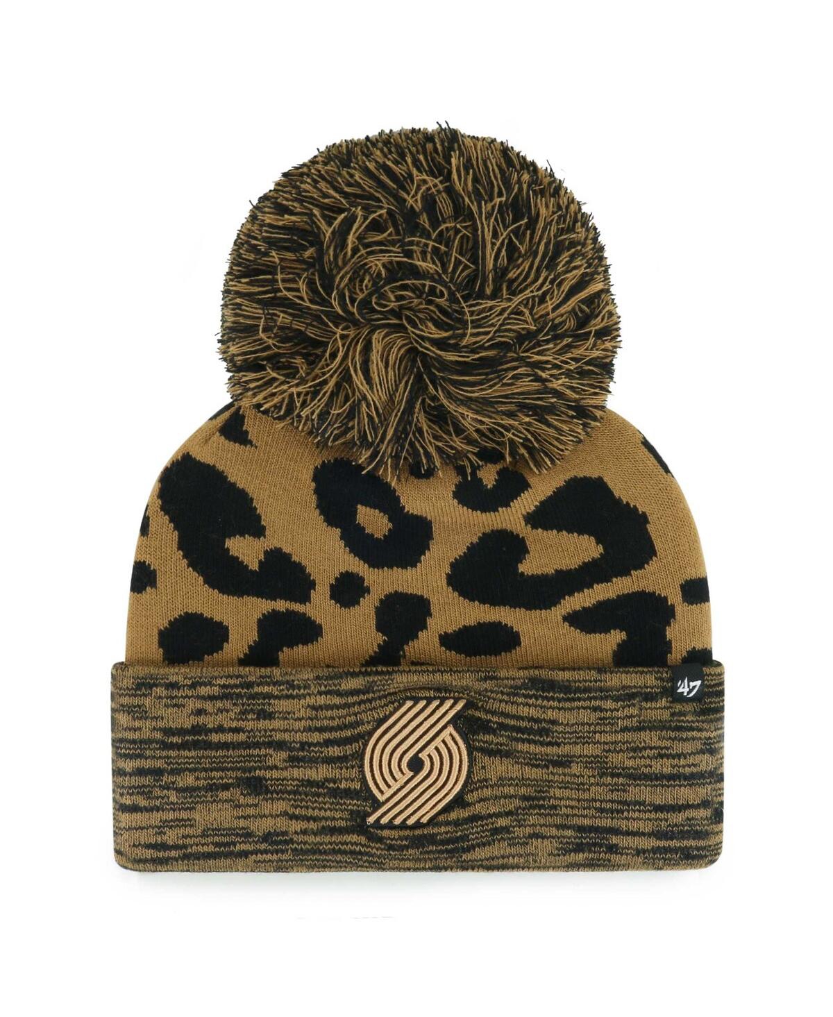 47 Brand Women's ' Leopard Portland Trail Blazers Rosette Cuffed Knit Hat With Pom