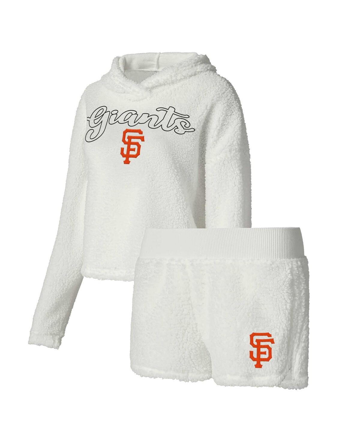 Shop Concepts Sport Women's  Cream San Francisco Giants Fluffy Hoodie Top And Shorts Sleep Set