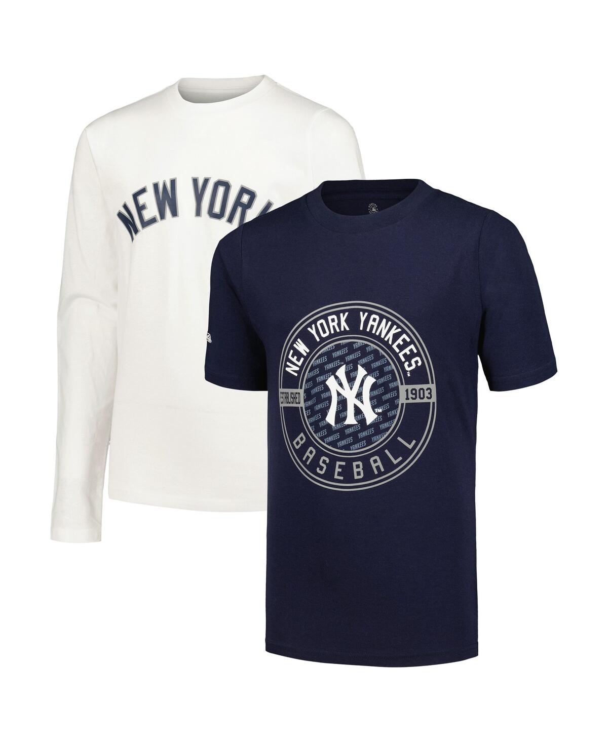 Stitches Kids' Big Boys  Navy, White New York Yankees T-shirt Combo Set In Navy,white