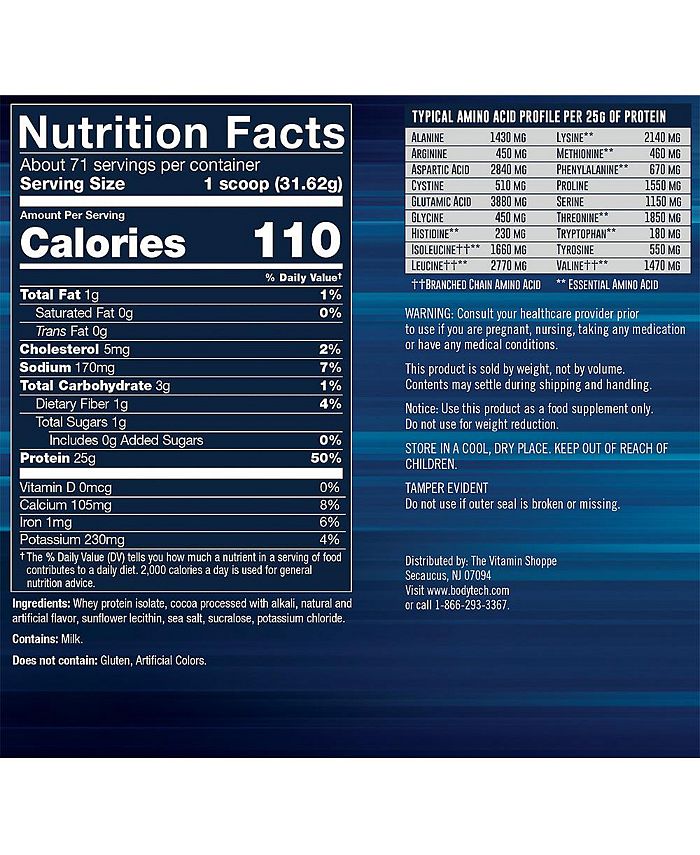 BodyTech Whey Protein Isolate Powder Rich Chocolate (5 Lbs. / 71