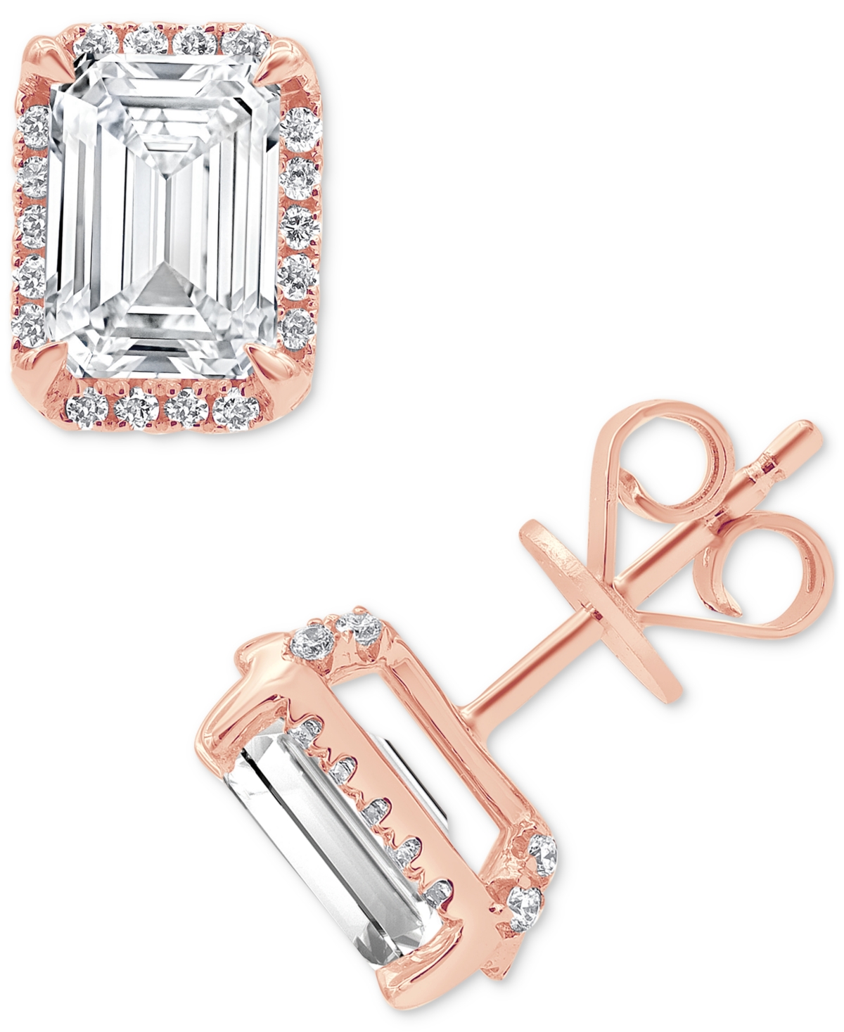 Certified Lab Grown Diamond Emerald-Cut Halo Stud Earrings (3-1/3 ct. t.w.) in 14k Gold - Rose Gold