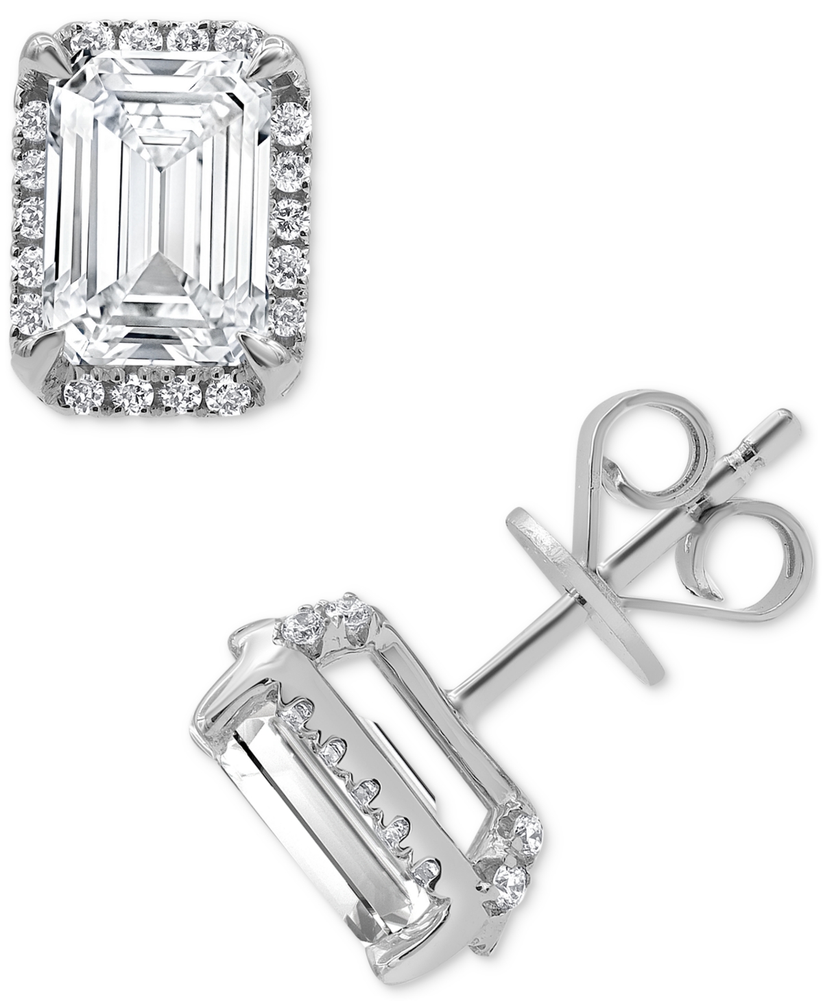 Badgley Mischka Certified Lab Grown Diamond Emerald-cut Halo Stud Earrings (3-1/3 Ct. T.w.) In 14k Gold In White Gold