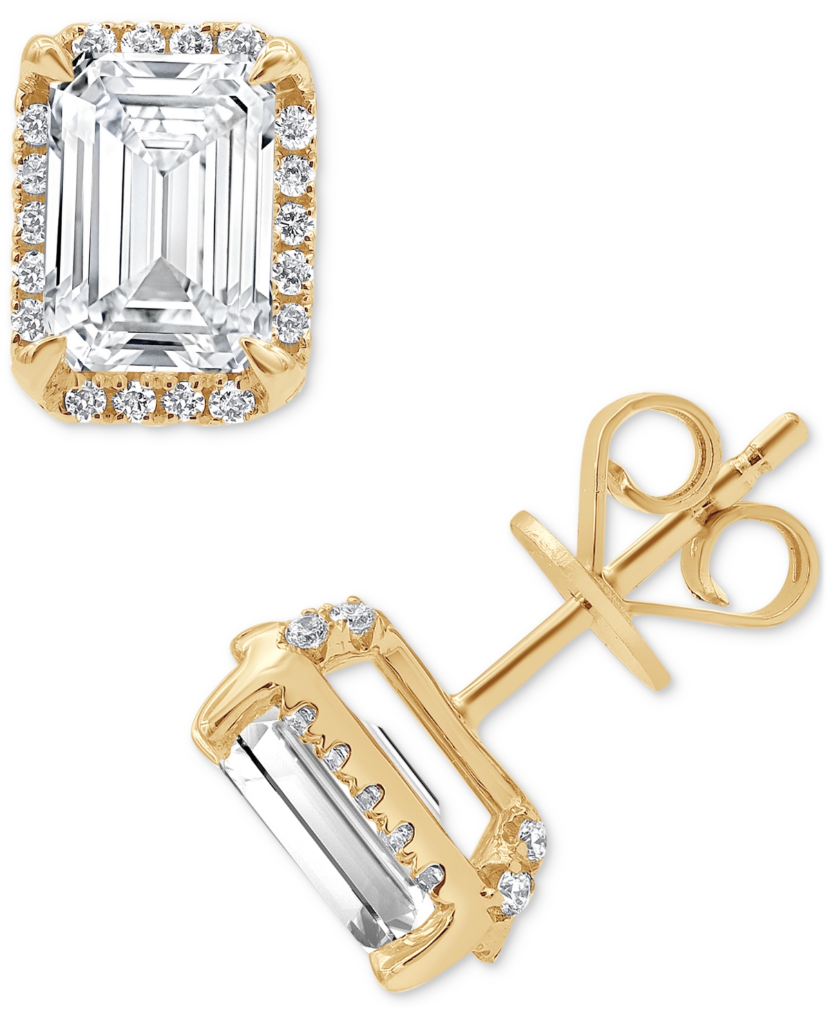 Badgley Mischka Certified Lab Grown Diamond Emerald-cut Halo Stud Earrings (3-1/3 Ct. T.w.) In 14k Gold In Yellow Gold