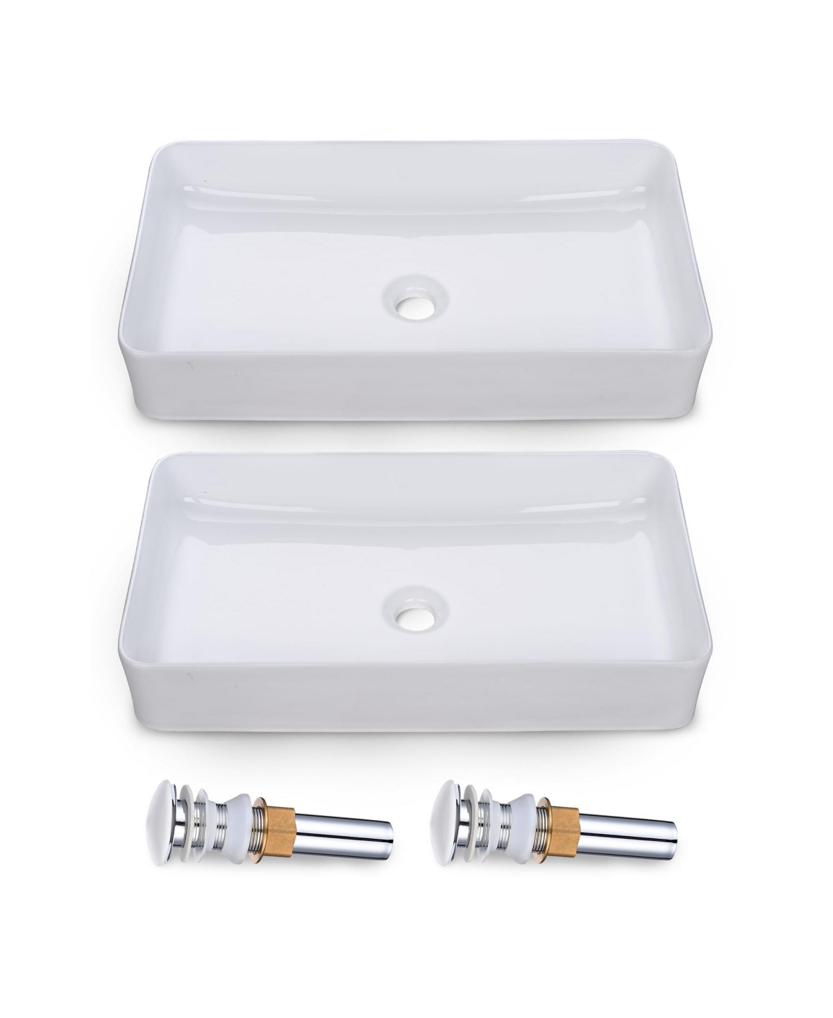 23" x 13" Rectangle Porcelain Ceramic Bathroom Vessel Sink w/Pop Up Drain 2 Pack - Natural
