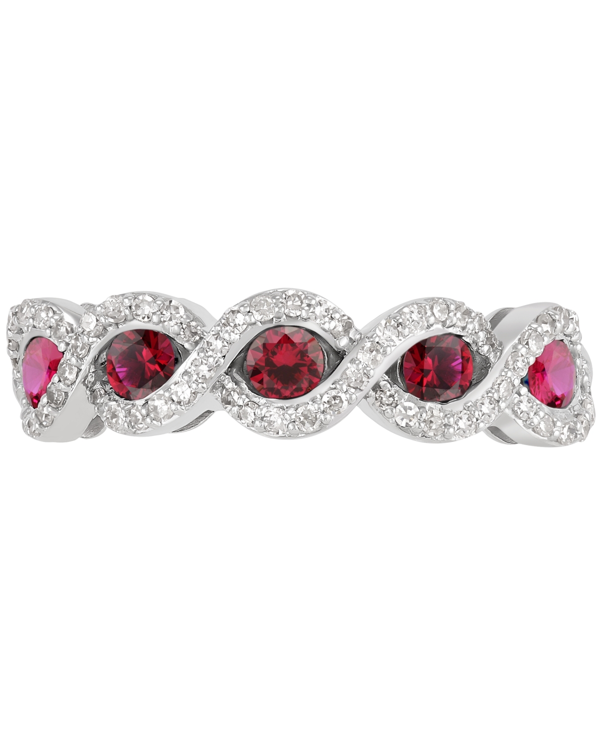 Emerald (5/8 ct. t.w.) & Diamond (1/4 ct. t.w.) Infinity Ring in 14k White Gold (Also & Sapphire) - Ruby