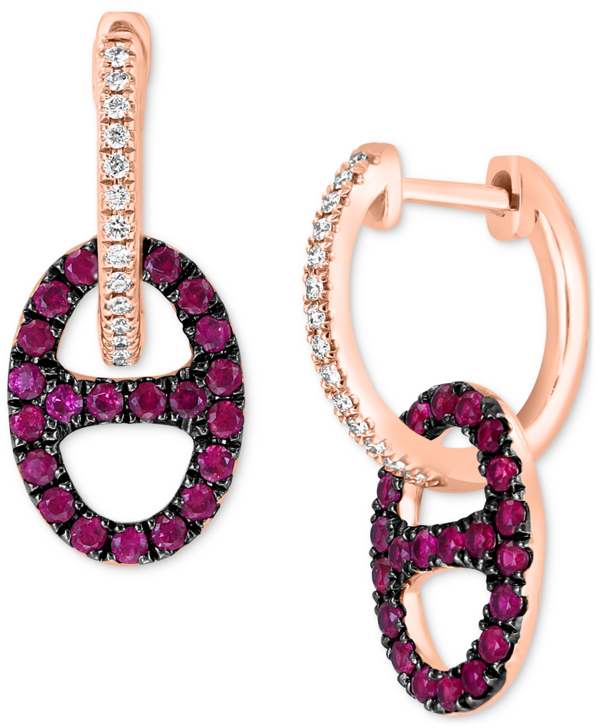 Effy Collection Effy Ruby (3/8 Ct. T.w.) & Diamond (1/10 Ct. T.w.) Dangle Hoop Earrings In 14k Rose Gold