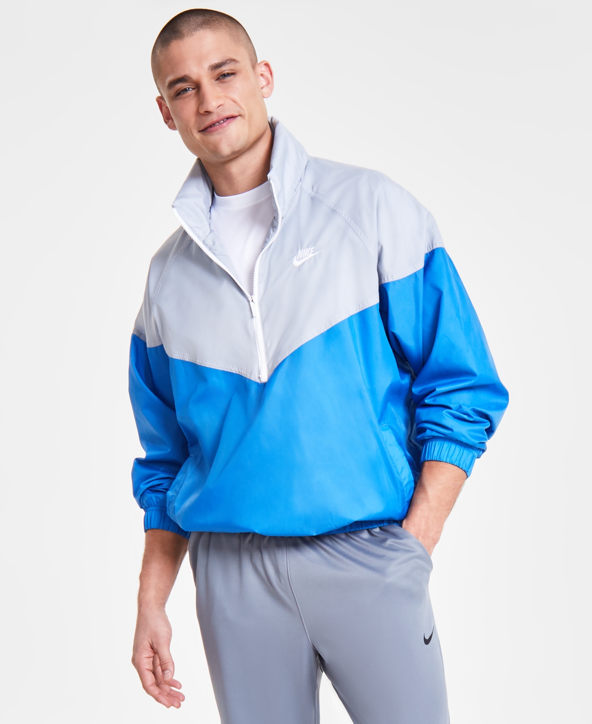 Men's Sportswear Windrunner Lined Anorak - Wolf Grey/star Blue/white