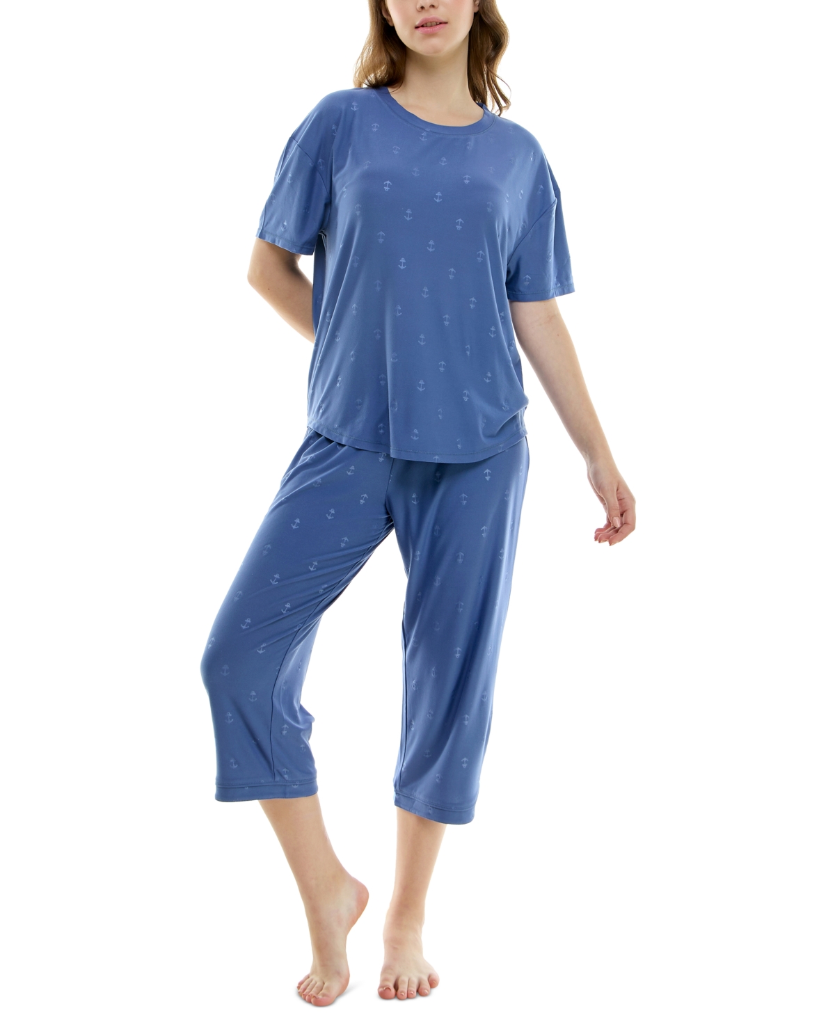 Women's 2-Pc. Cropped Anchor-Print Pajamas Set - Little Anchors