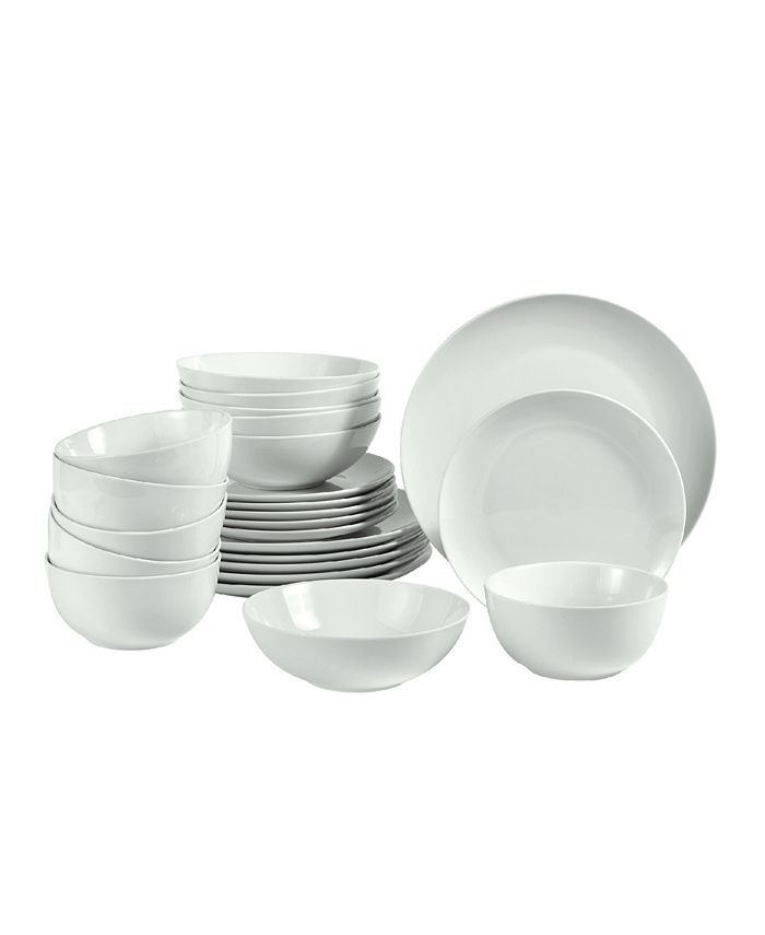 Basics 18-Piece Kitchen Dinnerware Set, Plates, Dishes, Bowls,  Service for 6, White Porcelain Coupe