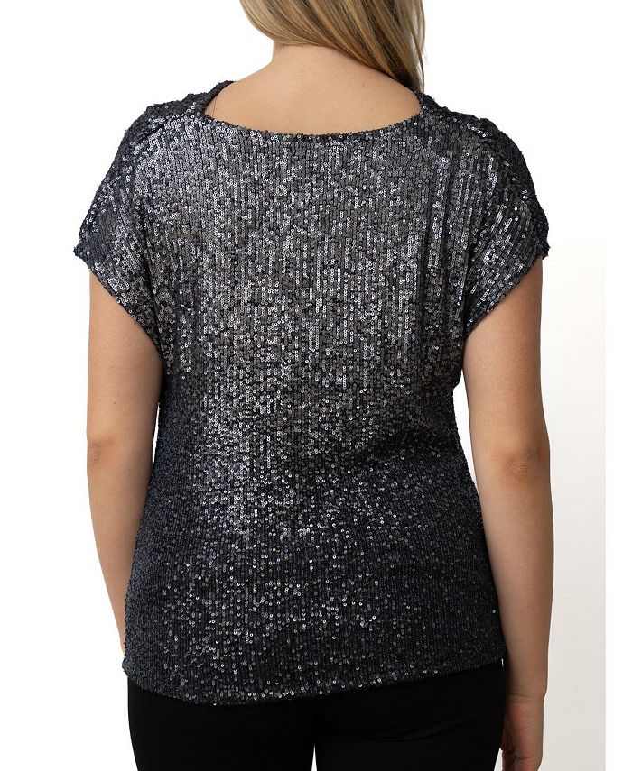Cable & Gauge Women's Cowl Neck Ombre Sequin T-Shirt - Macy's
