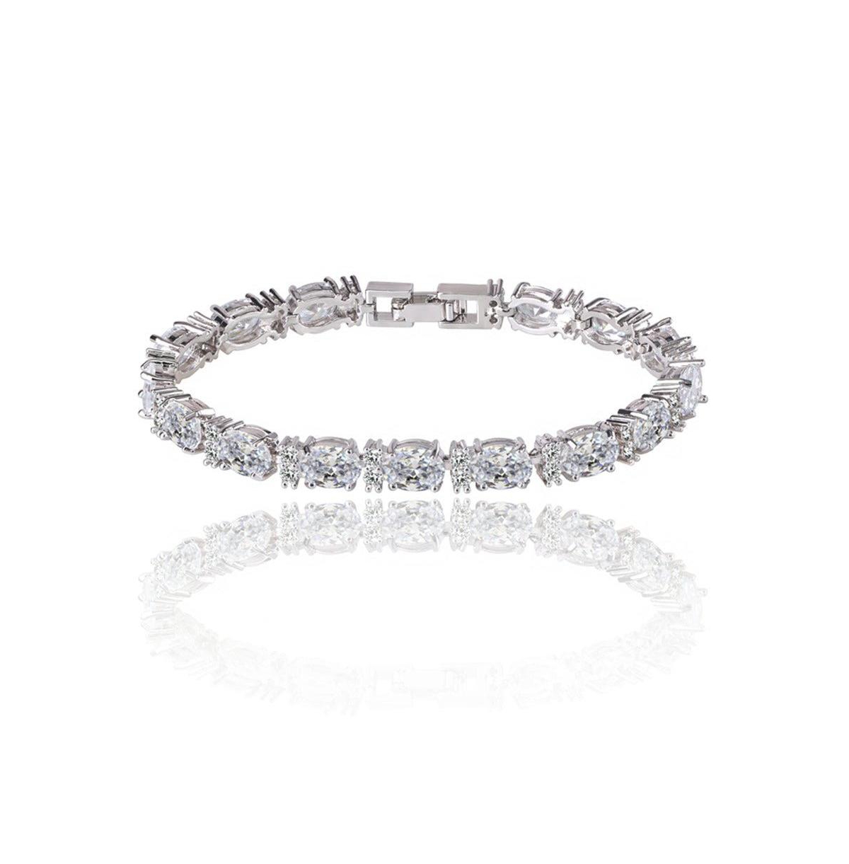 Cubic Zirconia Tennis Bracelet with Oval and Round Cut Cz - Silver
