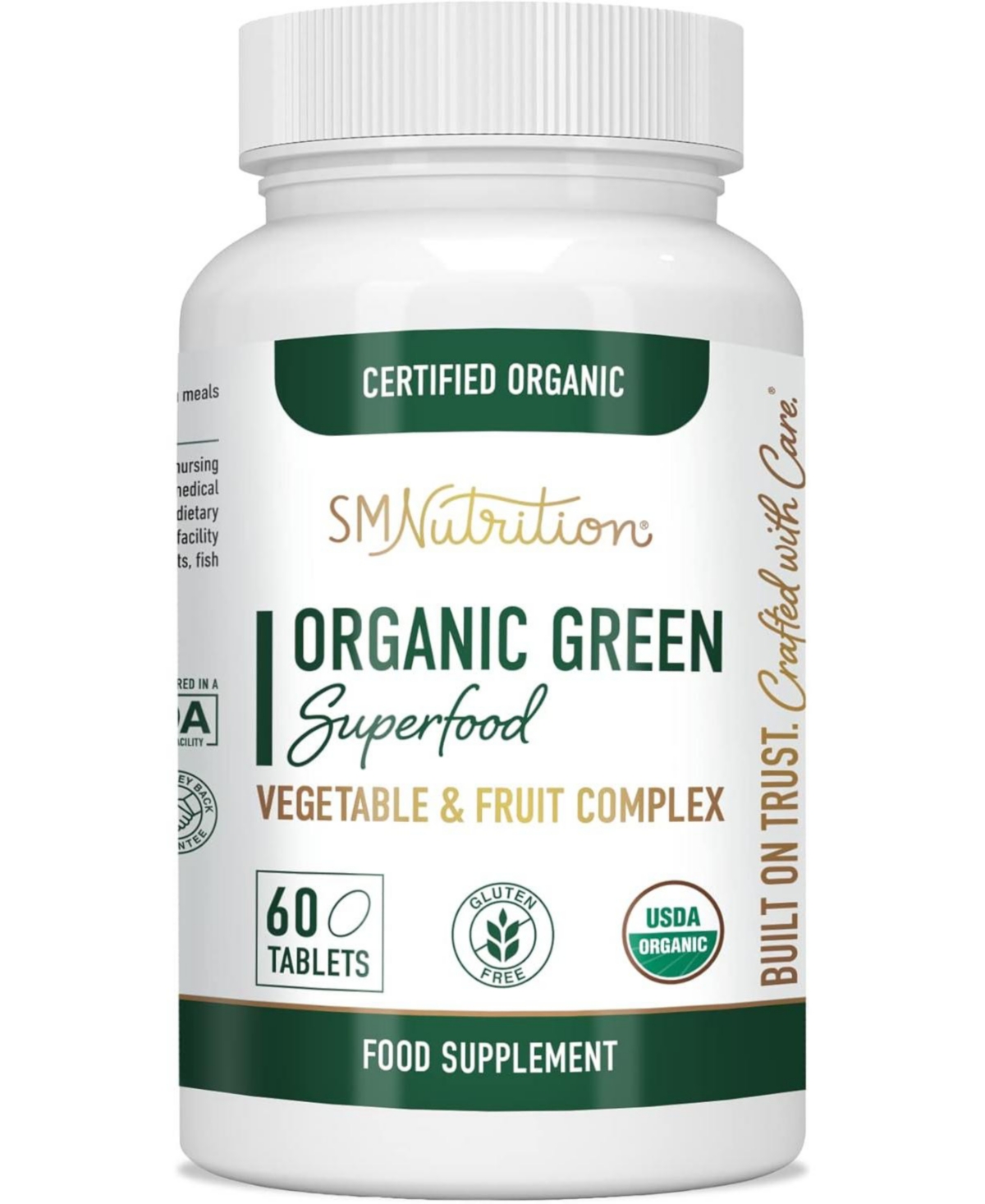 Organic Green Superfood Supplement Super Greens Whole Foods Tablets - Certified Organic, Non-gmo & Gluten-Free - 60 Tablets