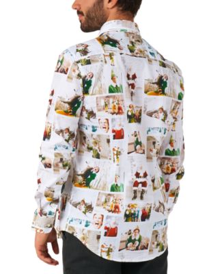 Men's Elf Christmas Shirt - Christmas Party Shirt - Stylish Button-Up Shirt - White - Long sleeve