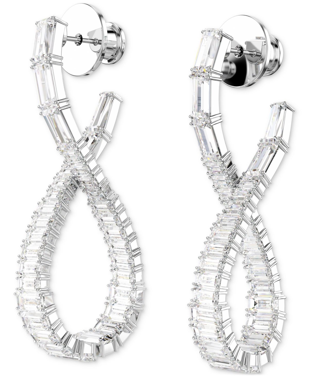 Swarovski Hyperbola Pierced Earrings Hoop L Twist Rhodium Shiny White In Silver