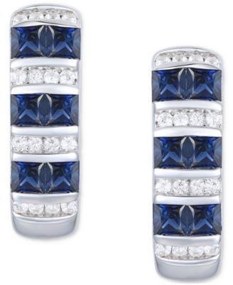 Emerald (5/8 ct. t.w.) & Diamond (1/10 ct. t.w.) Small Hoop Earrings in 14k Gold-Plated Sterling Silver (Also in Ruby & Sapphire)