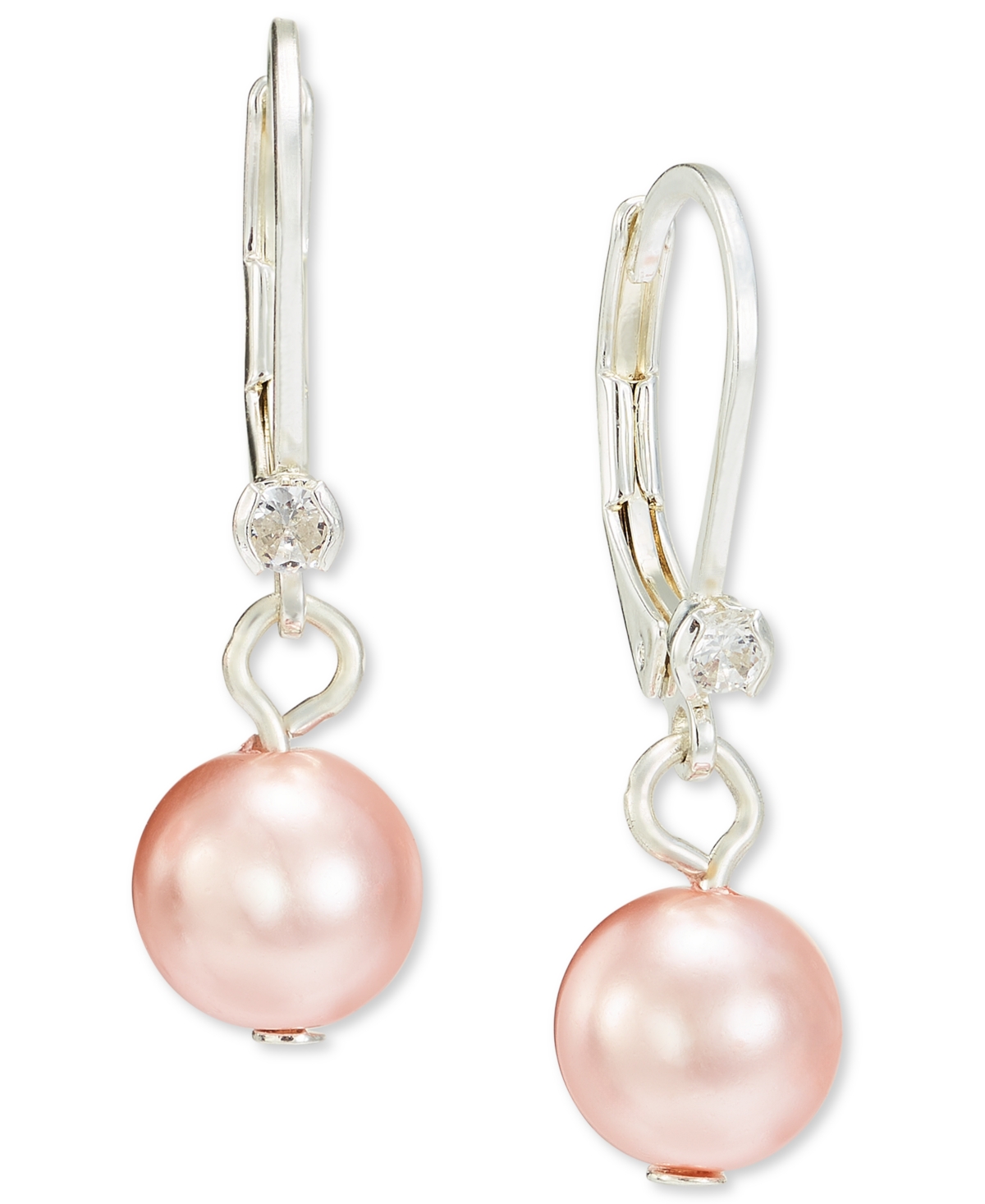 Silver-Tone Imitation Pearl & Crystal Leverback Drop Earrings, Created for Macy's - Pink